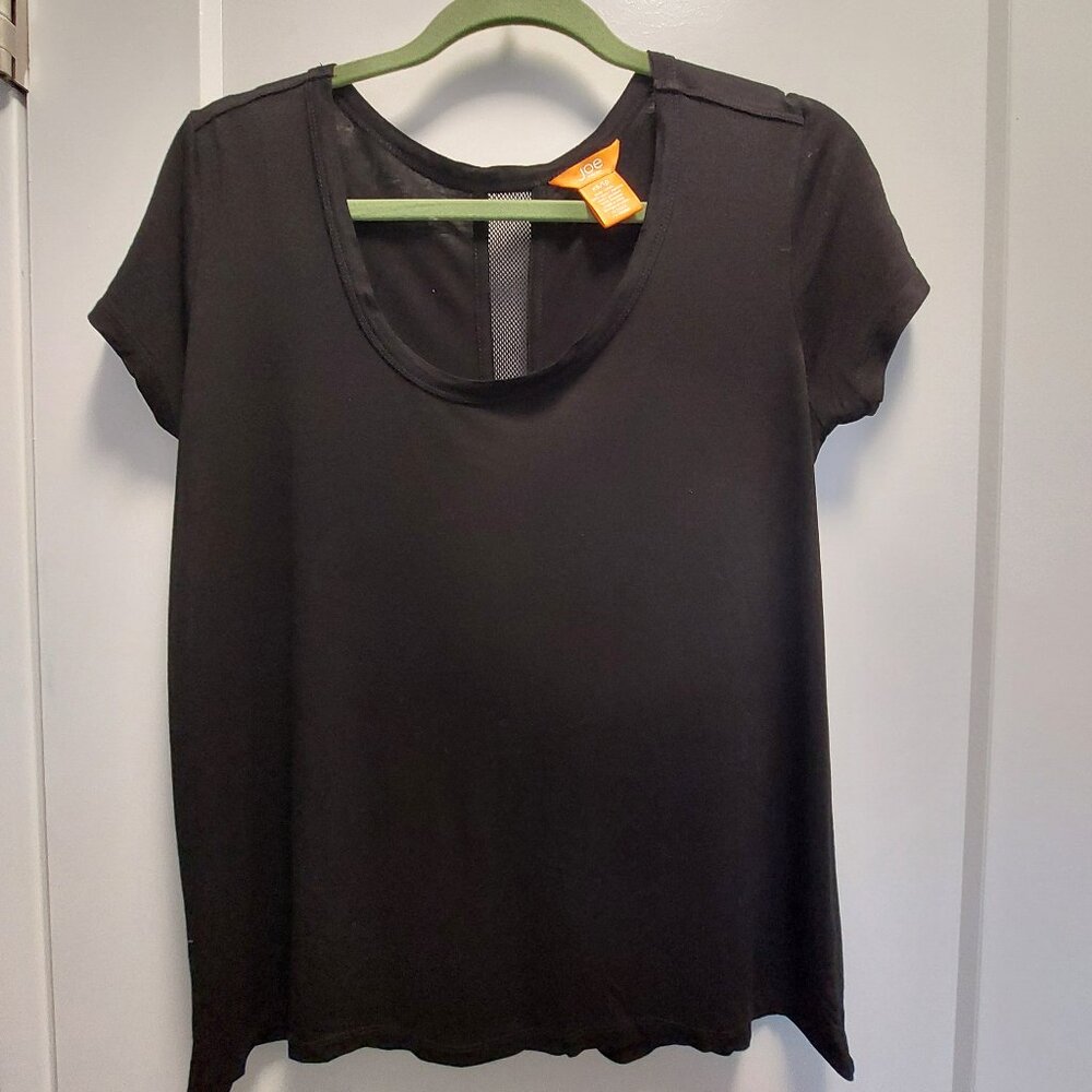 JOE FRESH Women's Black Cap Sleeves Knit Tee-Shirt w/Mesh Panel in Back - XS/TP